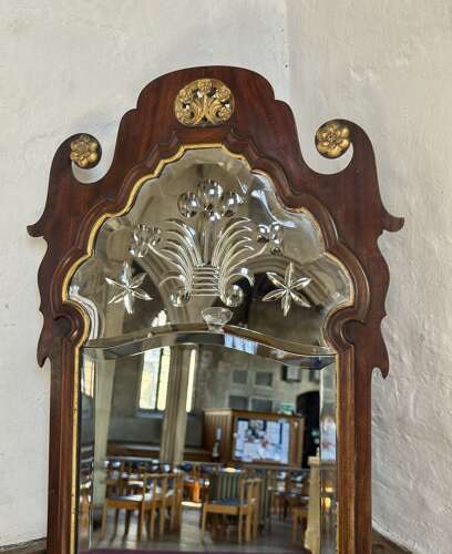 Georgian Style Parcel-Gilt Mahogany Pier Mirror with Reverse Cut Glass Plate