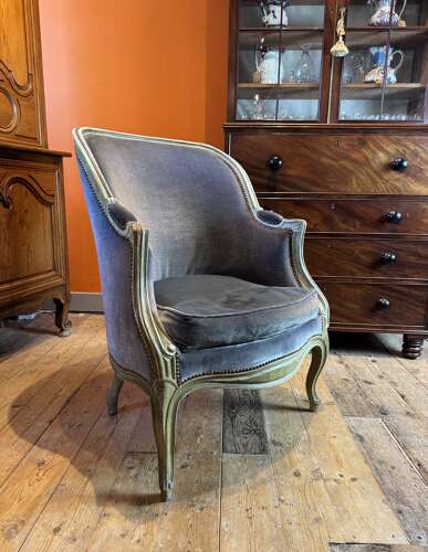 Antique French Bergere Tub Armchair in Louis XV Style