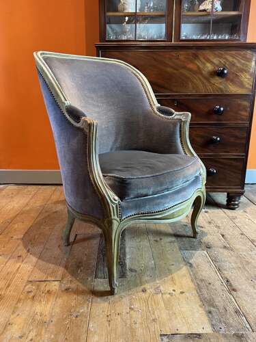 Antique French Bergere Tub Armchair in Louis XV Style