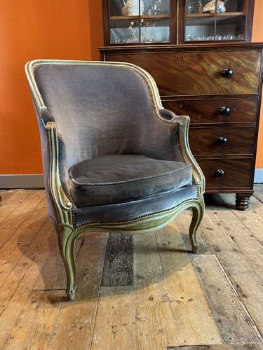 Antique French Bergere Tub Armchair in Louis XV Style