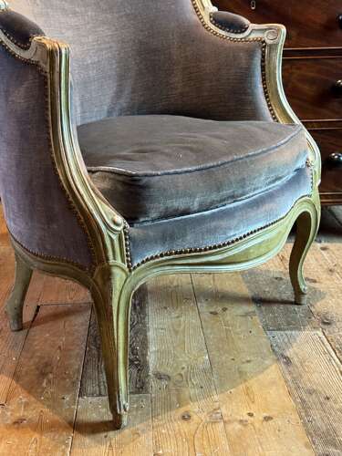 Antique French Bergere Tub Armchair in Louis XV Style