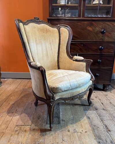 Antique French Bergere Armchair in Louis XV Style for Re-covering
