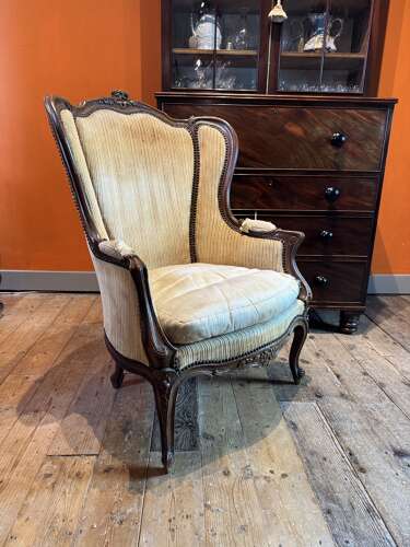 Antique French Bergere Armchair in Louis XV Style for Re-covering