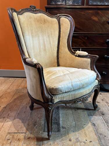 Antique French Bergere Armchair in Louis XV Style for Re-covering