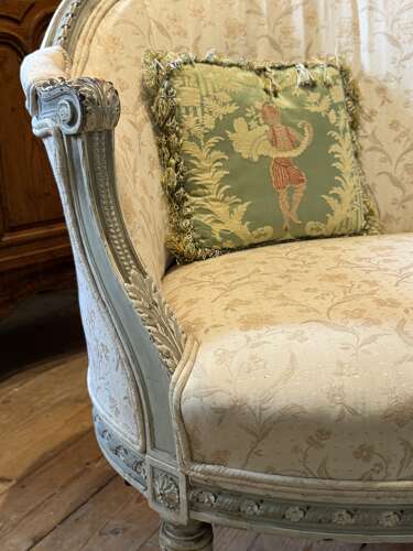 Pair of Antique French Bergere Tub Armchairs in Original Paint