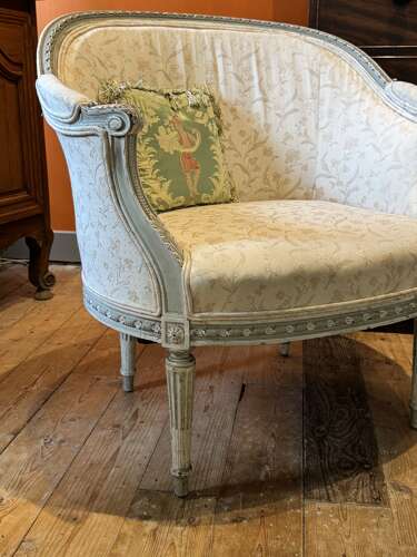 Pair of Antique French Bergere Tub Armchairs in Original Paint