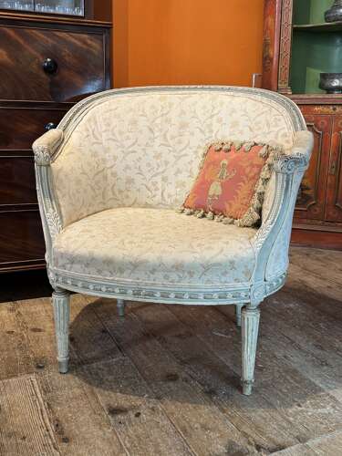 Pair of Antique French Bergere Tub Armchairs in Original Paint