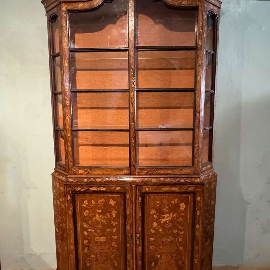 Dutch Marquetry & Walnut Inlaid Display Cabinet