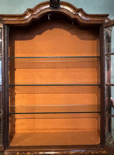 Dutch Marquetry & Walnut Inlaid Display Cabinet