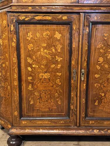 Dutch Marquetry & Walnut Inlaid Display Cabinet