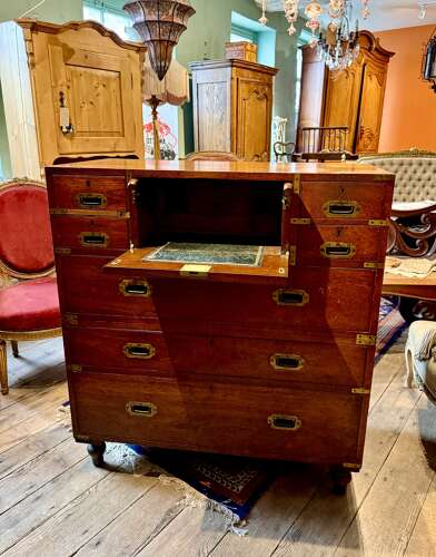 Brass-Bound Military Campaign Secretaire Chest