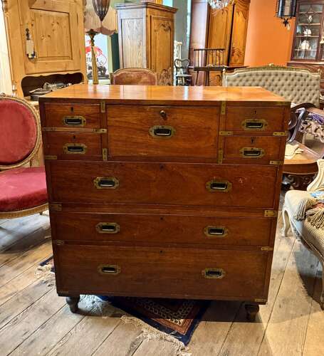 Brass-Bound Military Campaign Secretaire Chest