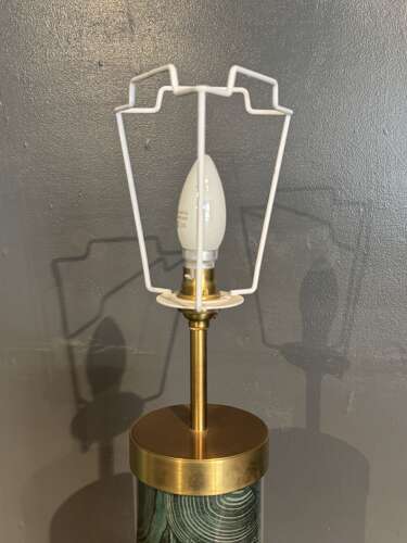 Pair of Bridie Hall for Pentreath & Hall Faux Malachite, Brass & Glass Cylinder Lamps