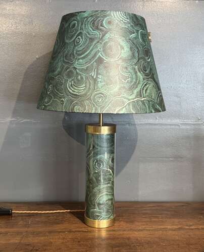 Bridie Hall for Pentreath & Hall Faux Malachite, Glass & Brass Table Lamp & Shade
