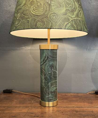 Bridie Hall for Pentreath & Hall Faux Malachite, Glass & Brass Table Lamp & Shade