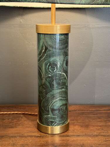 Bridie Hall for Pentreath & Hall Faux Malachite, Glass & Brass Table Lamp & Shade