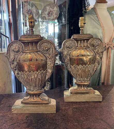 A Pair of Brass Faux Urn Table Lamps