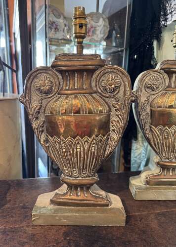 A Pair of Brass Faux Urn Table Lamps