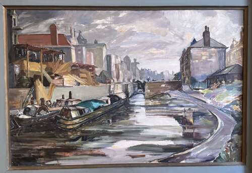 Evelyn Harris, Timber Yard, Regent's Canal, Oil on Board, circa 1950